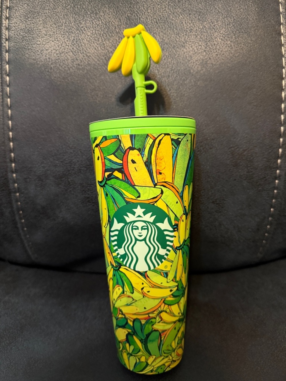 Starbucks Farm Rio Green & Yellow Banana Pattern Tumbler with Banana Top Stirrer